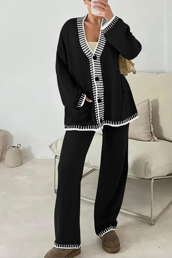 Gabriella | Ensemble Pantalon et Cardigan Col V Femme - Image 3