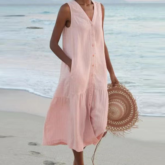 Gisèle | Robe d'été boutonnée élégante avec col en V - Image 4