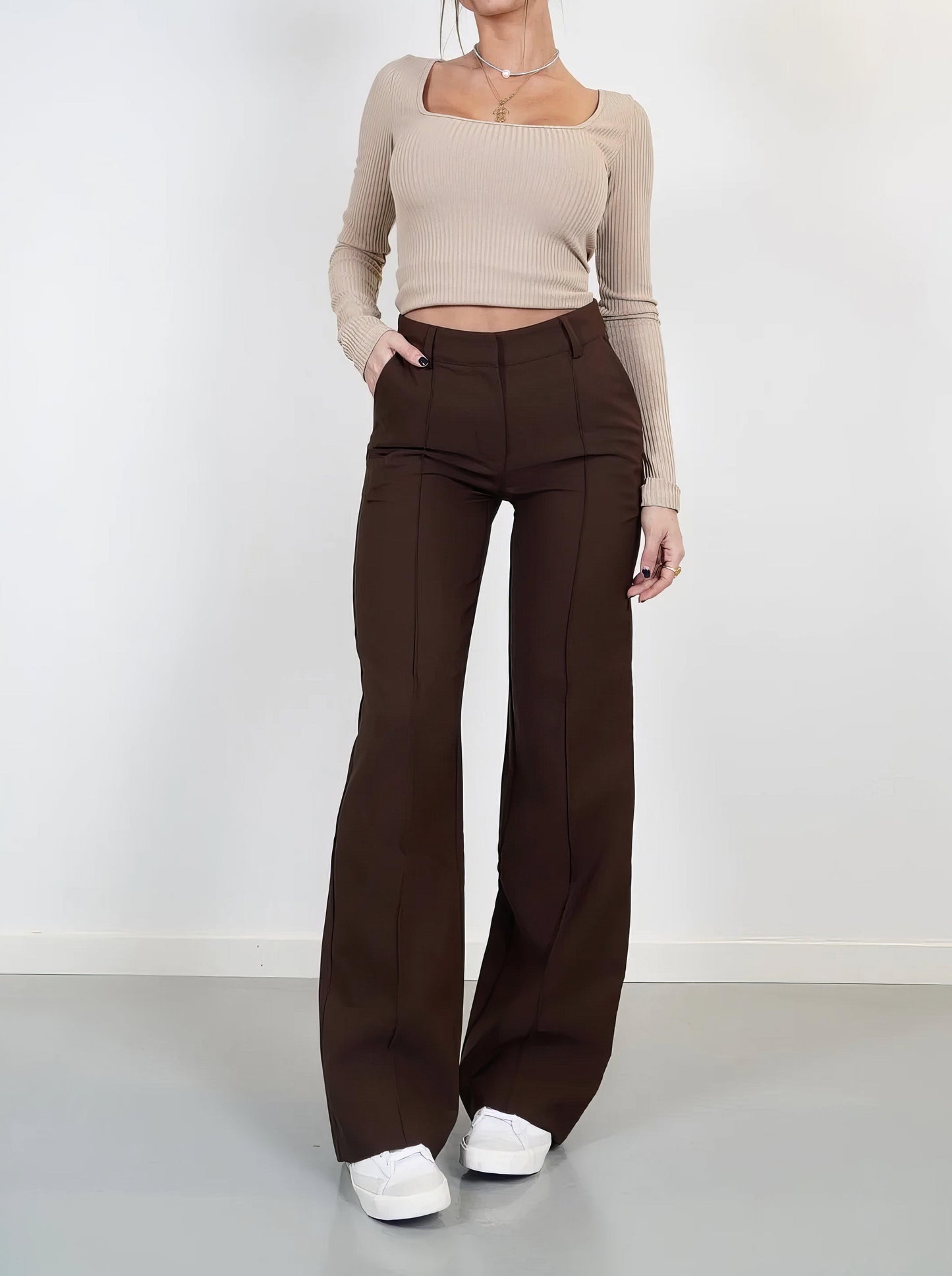Éléa | Pantalon élégant à taille haute et à jambe large - Coupe ajustée - Image 7