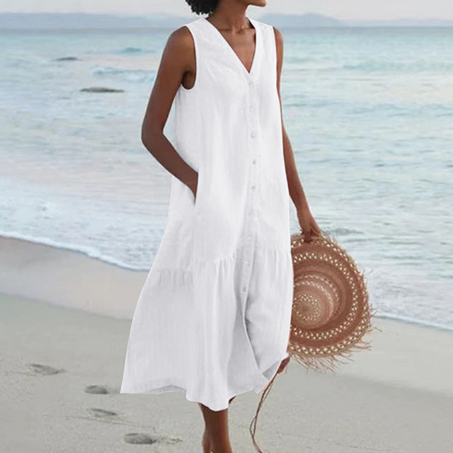Gisèle | Robe d'été boutonnée élégante avec col en V - Image 3