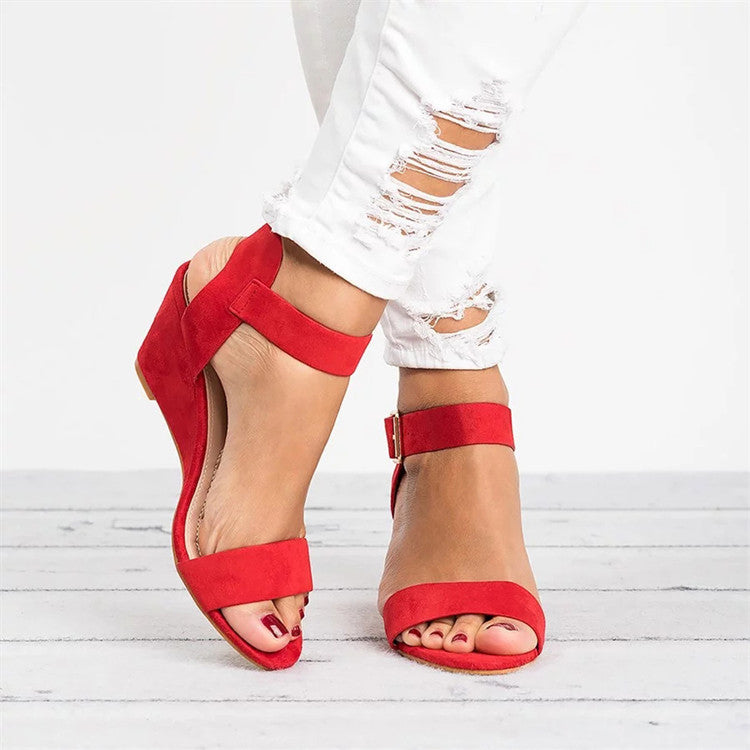Déborah | Sandales compensées décontractées pour femmes - Faux cuir - Open Toe - Strap de cheville ajustable - Image 2