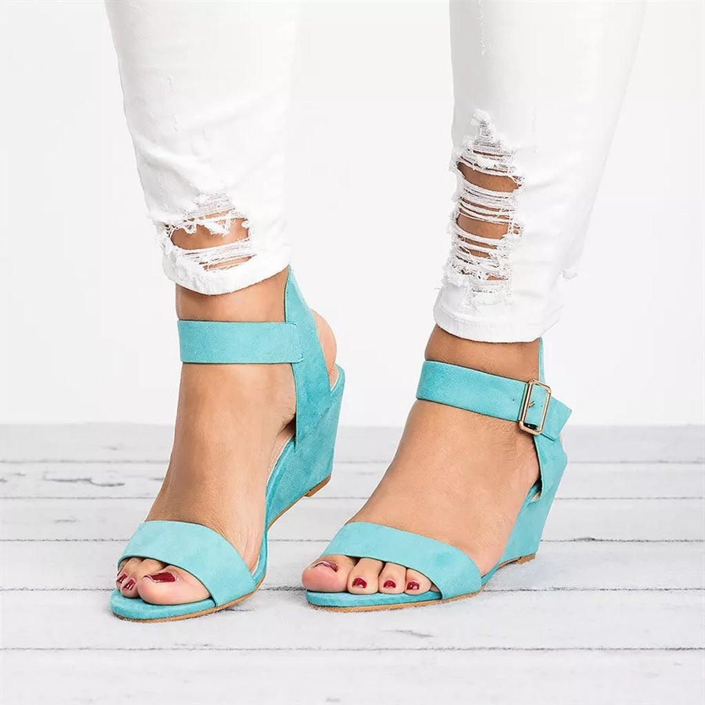 Déborah | Sandales compensées décontractées pour femmes - Faux cuir - Open Toe - Strap de cheville ajustable - Image 4