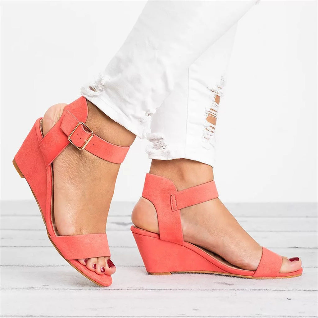 Déborah | Sandales compensées décontractées pour femmes - Faux cuir - Open Toe - Strap de cheville ajustable - Image 3