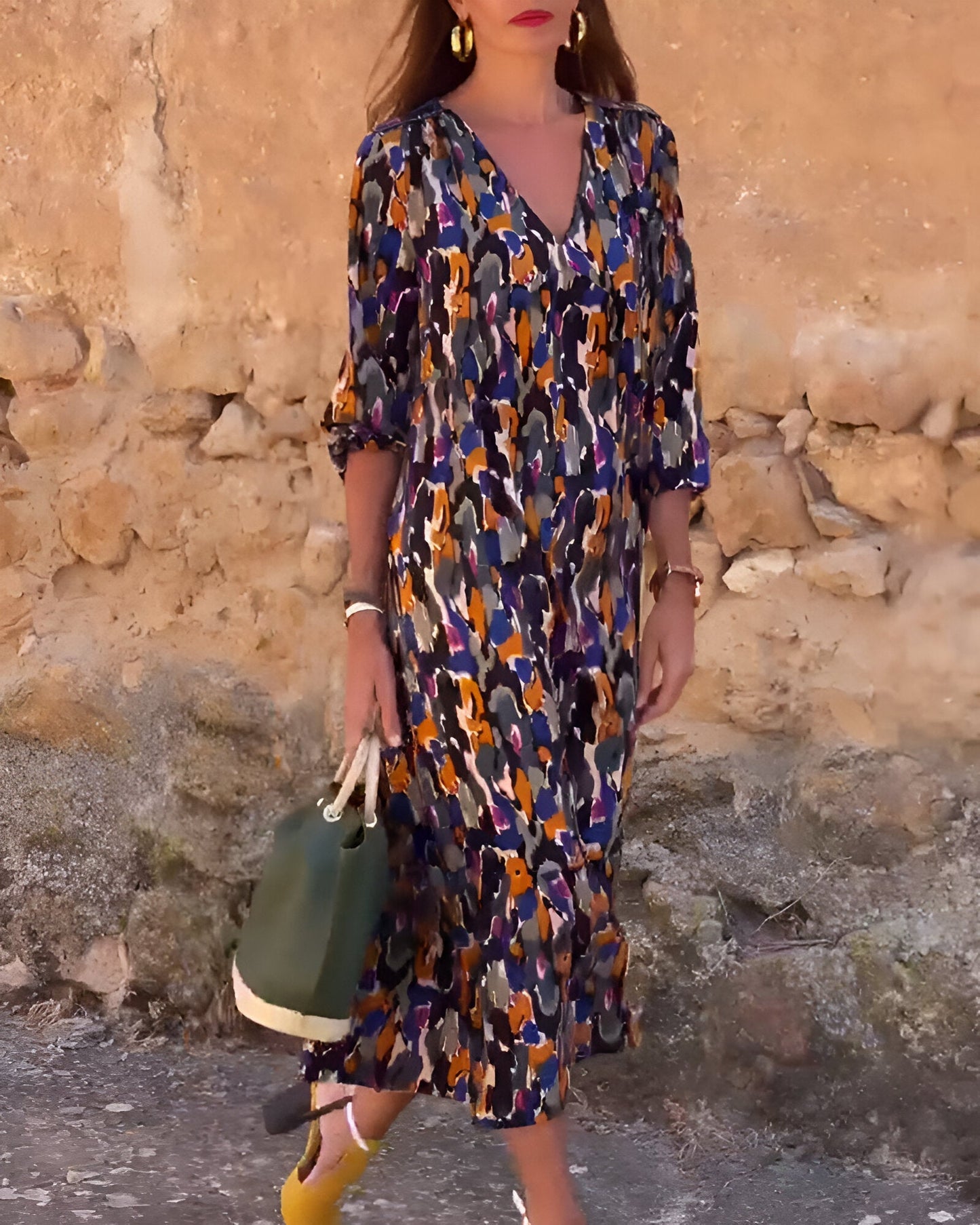 Ivana | Robe midi à motifs abstraits et manches trois quarts - Image 3