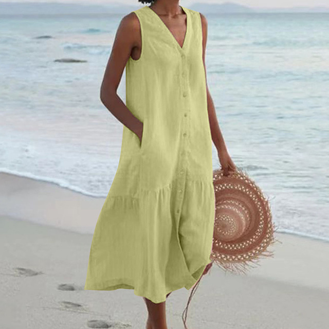 Gisèle | Robe d'été boutonnée élégante avec col en V - Image 6