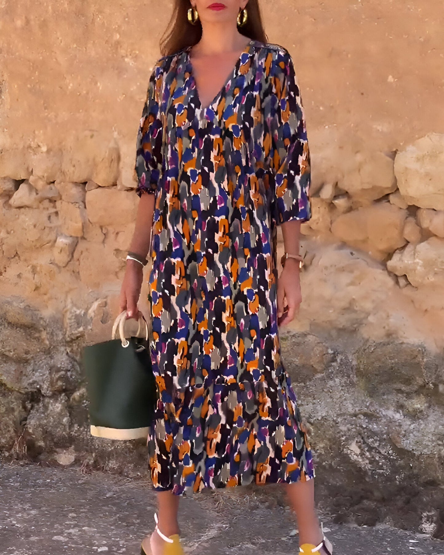 Ivana | Robe midi à motifs abstraits et manches trois quarts - Image 2