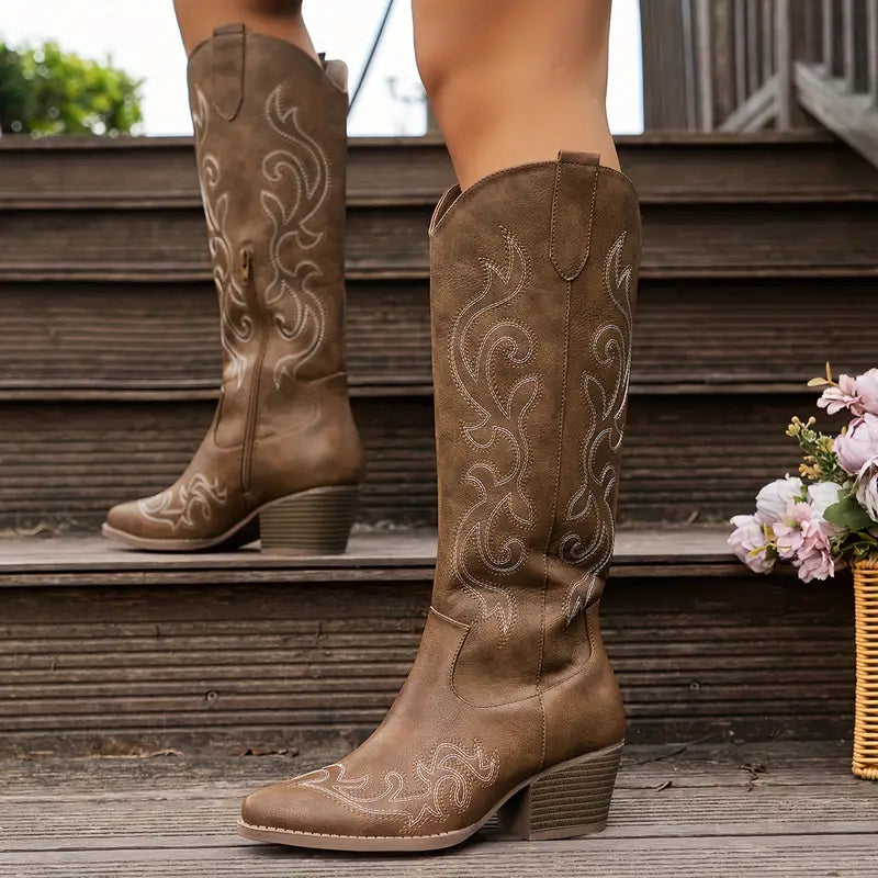 Élisa | Bottes de cowboy hautes brodées pour femmes - Image 1
