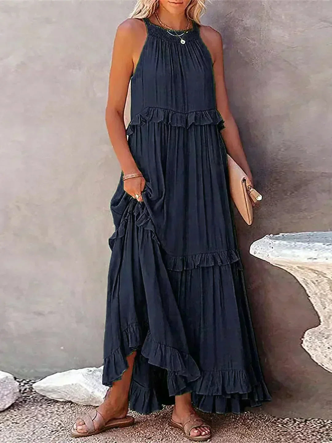 Brigitte | Robe sans manches élégante à bordures à volants pour toutes les occasions - Image 12
