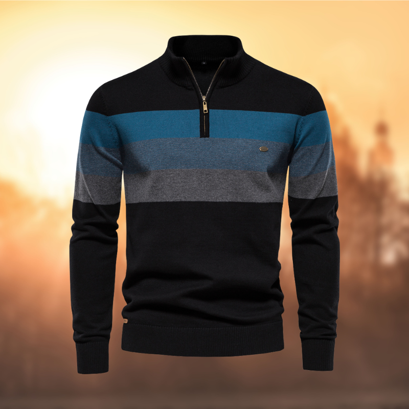 Daniel | Pull rayé à col zippé pour homme - Image 3