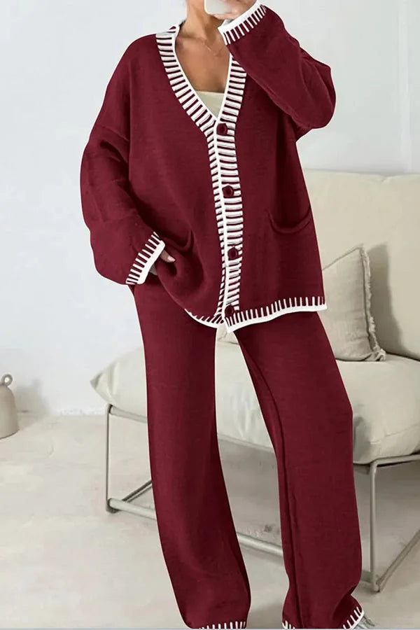 Gabriella | Ensemble Pantalon et Cardigan Col V Femme - Image 9