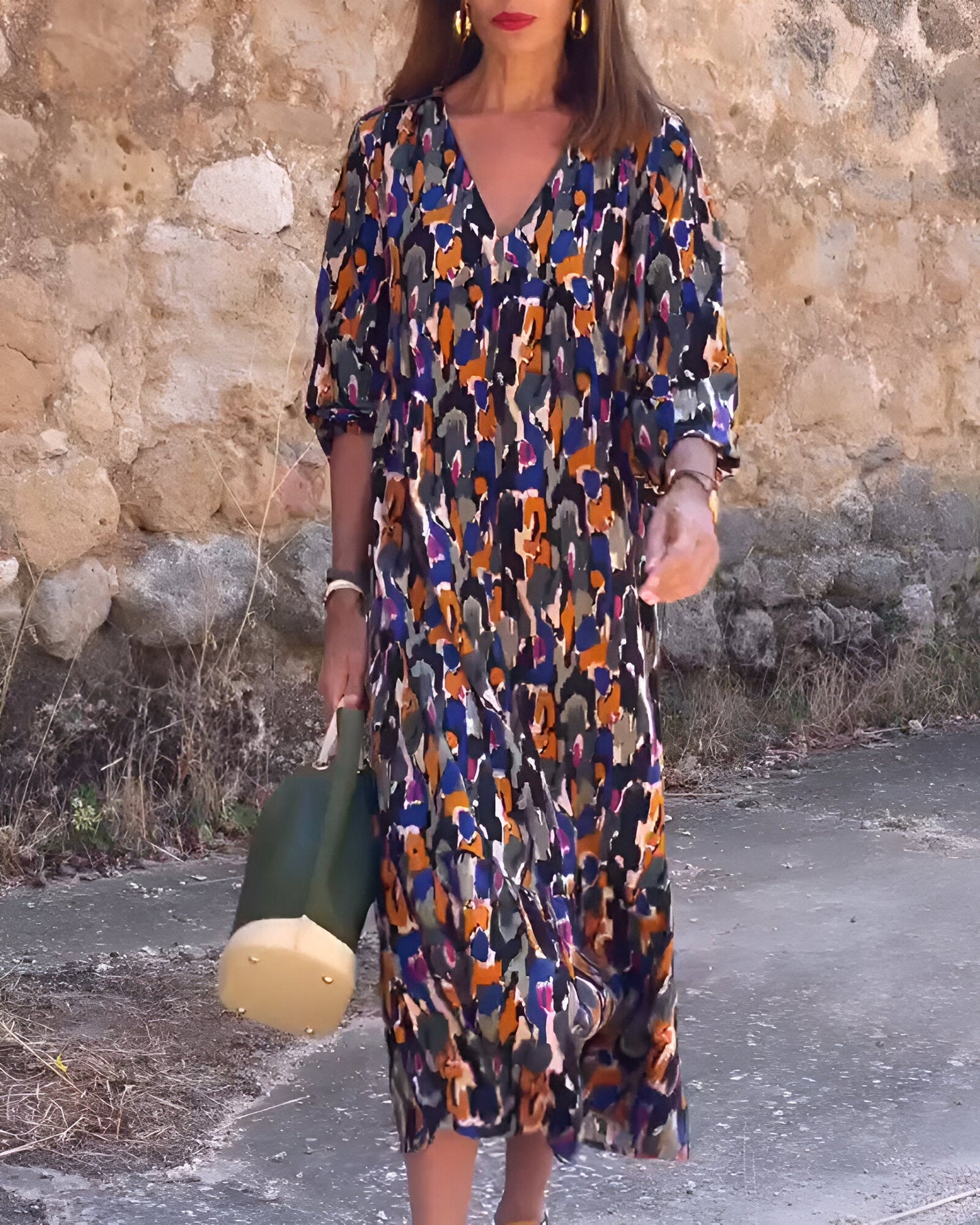 Ivana | Robe midi à motifs abstraits et manches trois quarts - Image 1