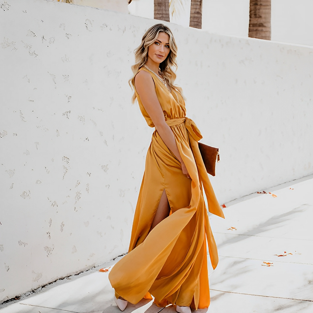 Céline | Robe longue élégante avec ceinture pour les occasions spéciales - Image 1
