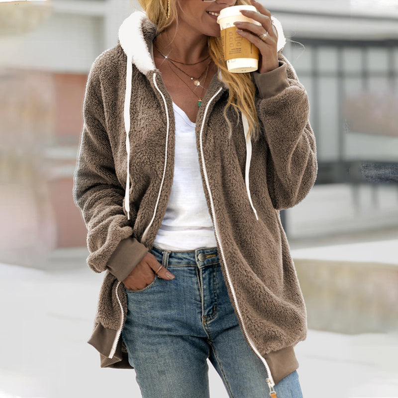 Elsa | Manteau Long Zippé à Capuche pour Femme - Image 3