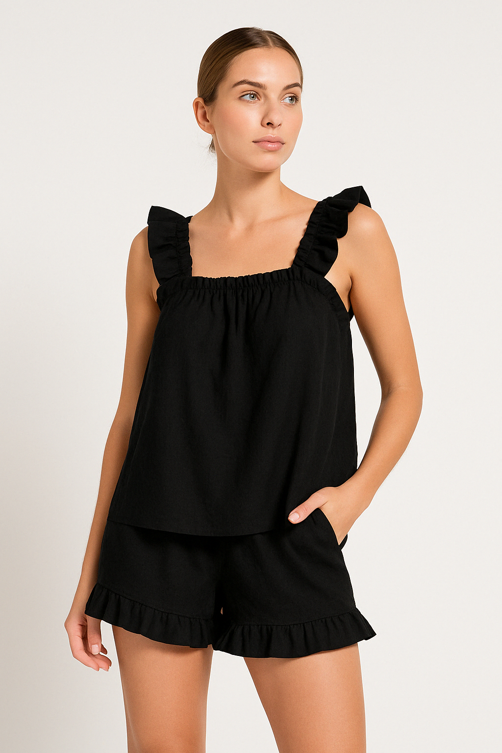 Couture-moda | Top sans manches pour femmes - Coupe décontractée élégante avec bretelles à volants - Image 6