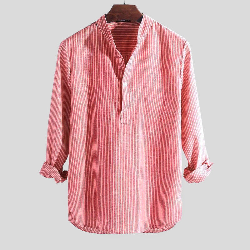 Soufiane | Chemise à manches longues en coton mélangé à du lin, à rayures et décontractée - Image 4