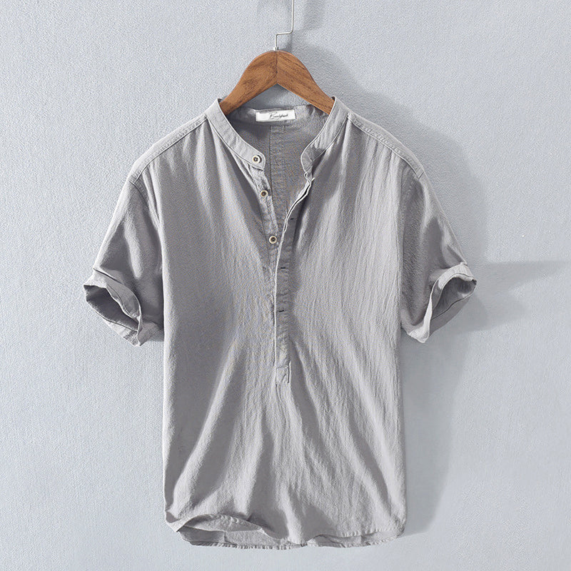 Tidiane | Chemise élégante en lin pour hommes avec col mandarin - Image 1