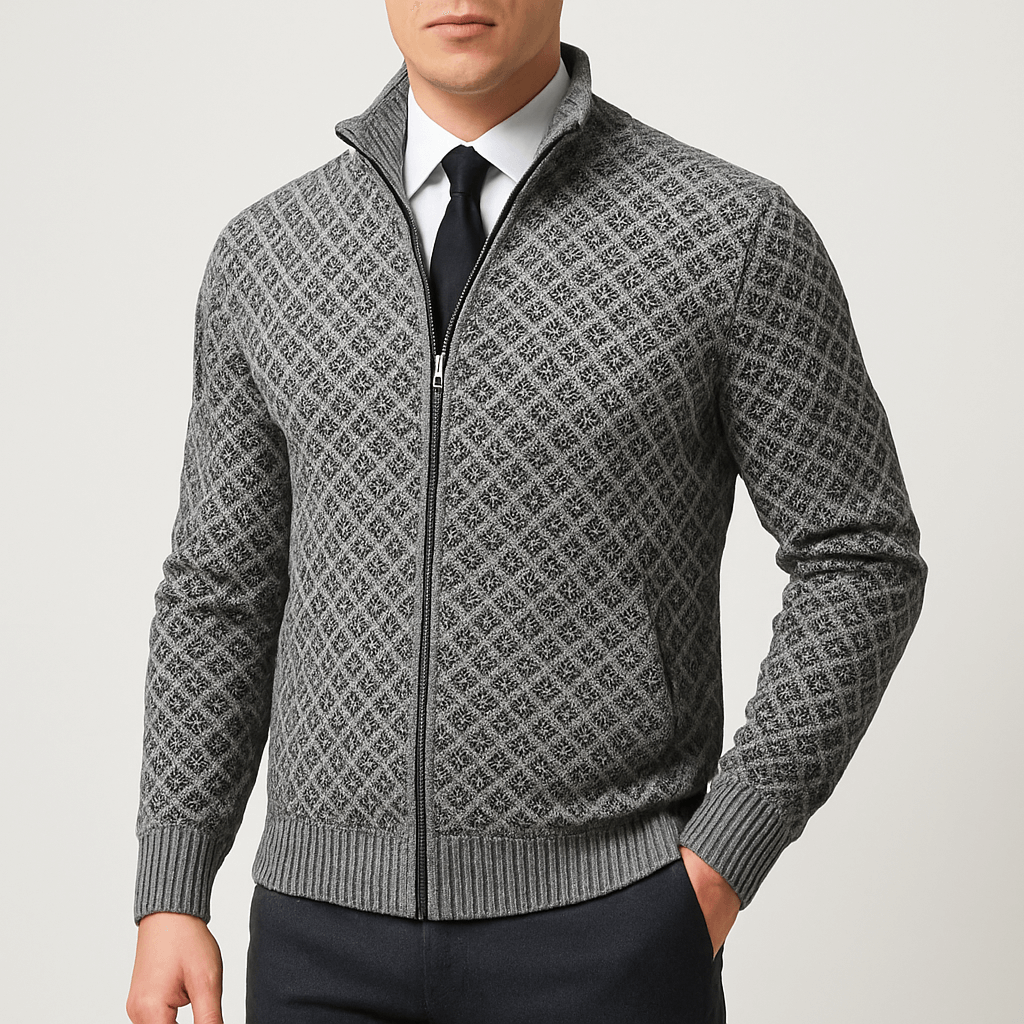 Honoré | Pull Homme Entièrement Zippé Motif Diamants - Image 5