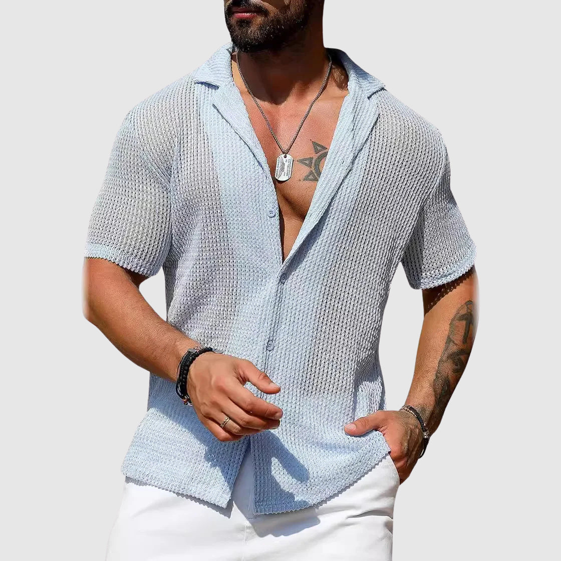 Victor | Chemise confortable à manches courtes en tricot creux - Image 5