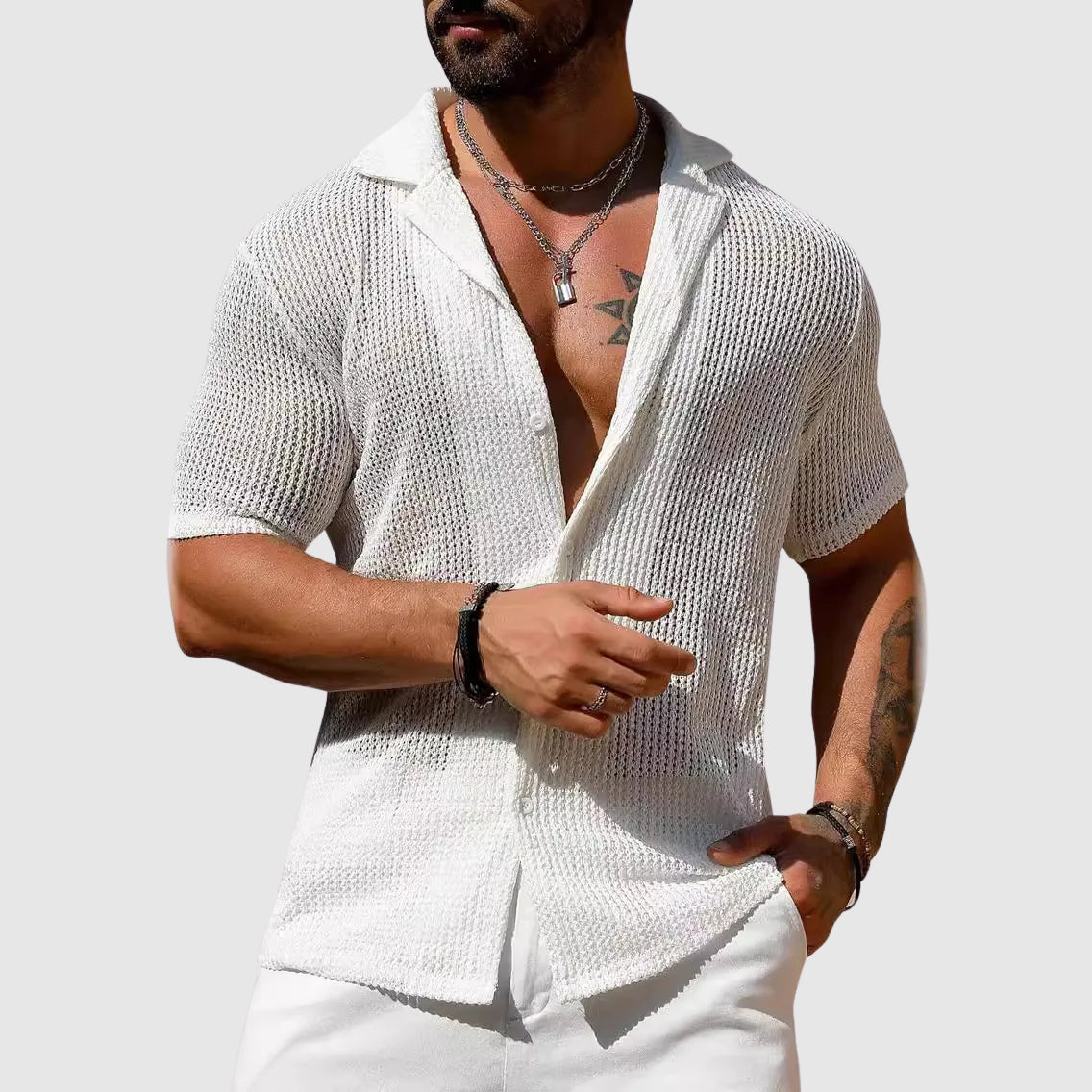 Victor | Chemise confortable à manches courtes en tricot creux - Image 3