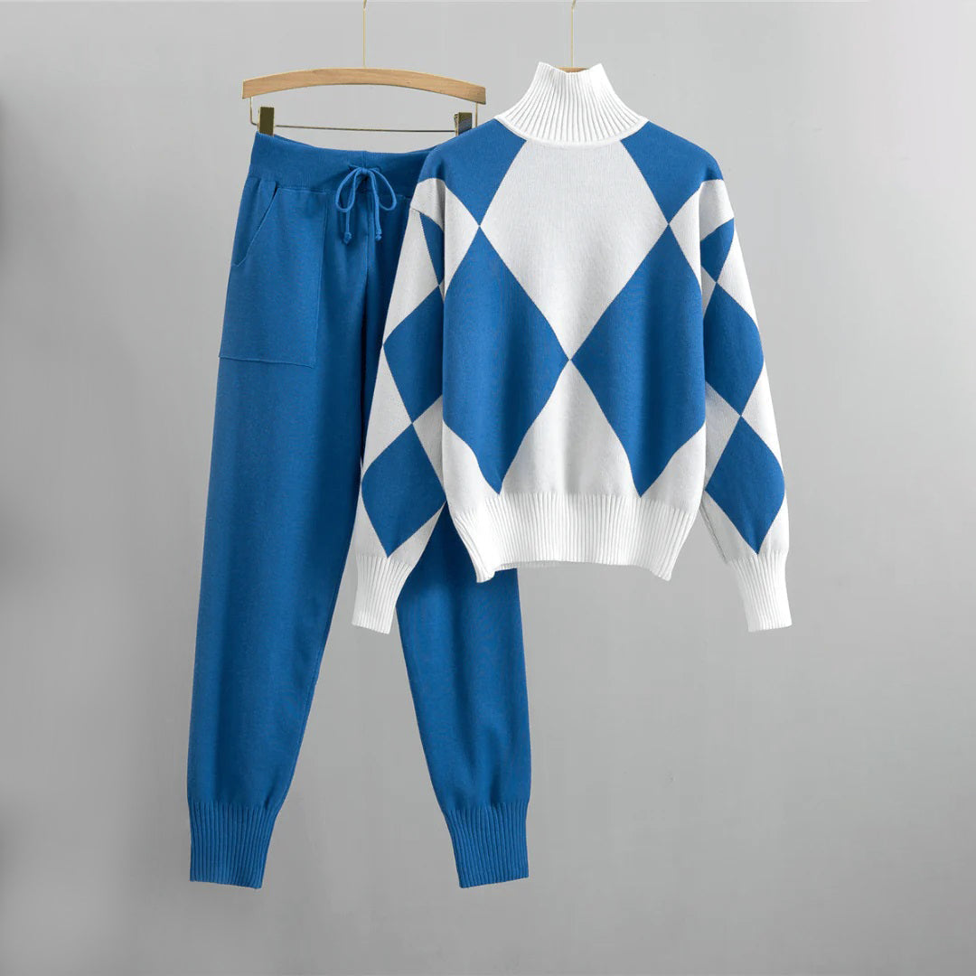 Mélaine | Ensemble pull à col roulé à losanges pour femme - Image 3