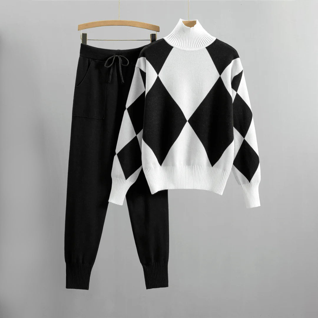 Mélaine | Ensemble pull à col roulé à losanges pour femme - Image 4