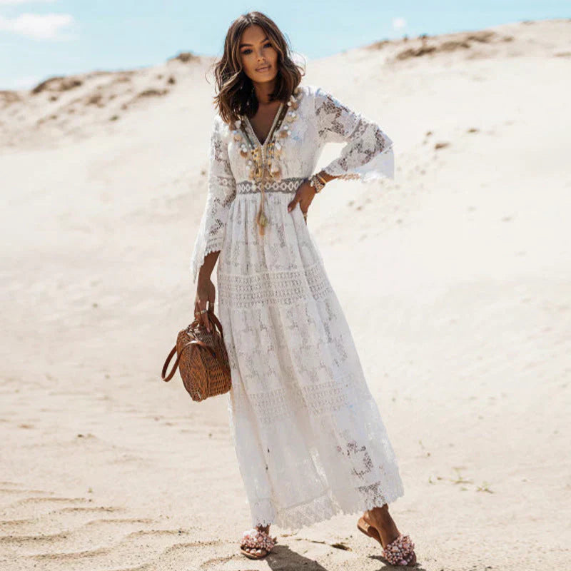Judicaëlle | Robe longue fluide à manches longues de style bohème pour femmes - Image 3