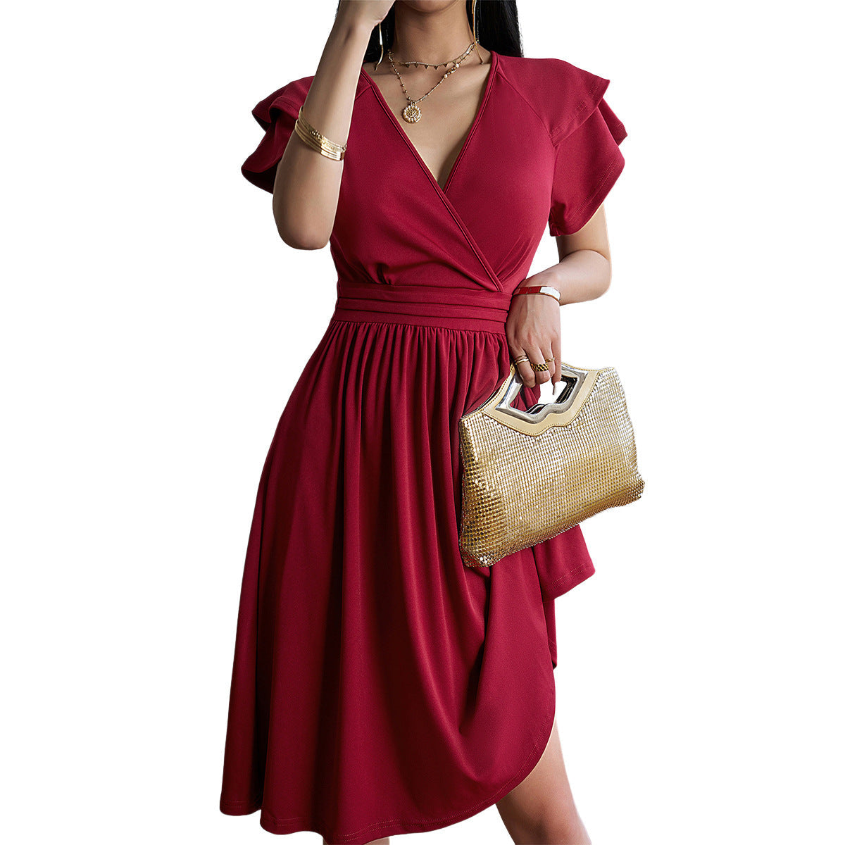 Matilda | Élégante robe midi décontractée à col en V et manches courtes - Image 4