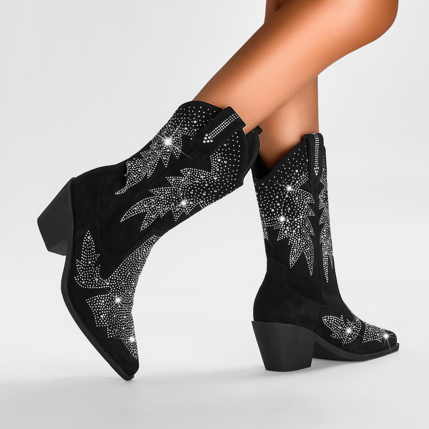 Hélèna | Bottes de Cowboy Mi-Mollet à Strass pour Femmes - Image 4