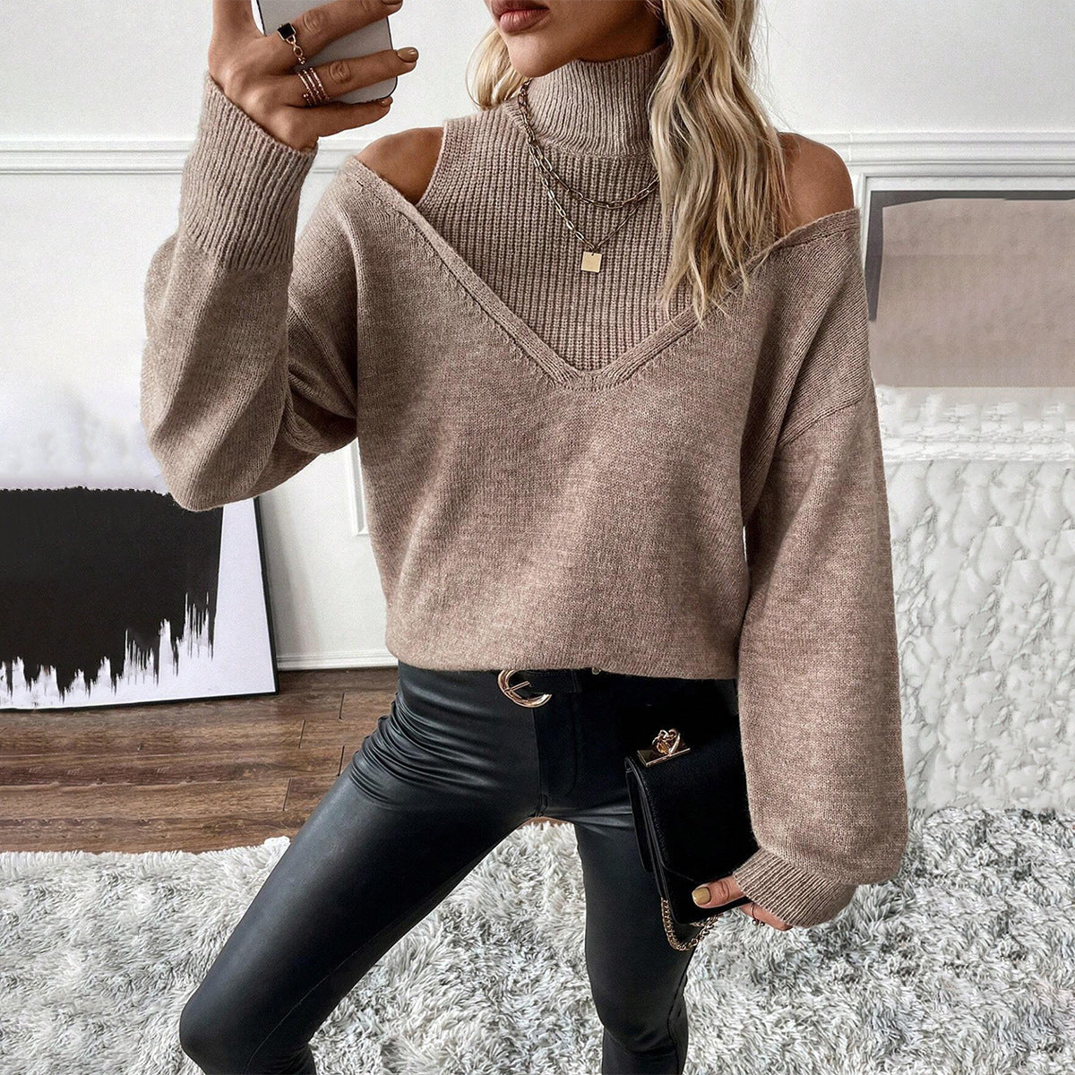 Mariem | Pull Femme Col Dénudée à Col Roulé - Image 1