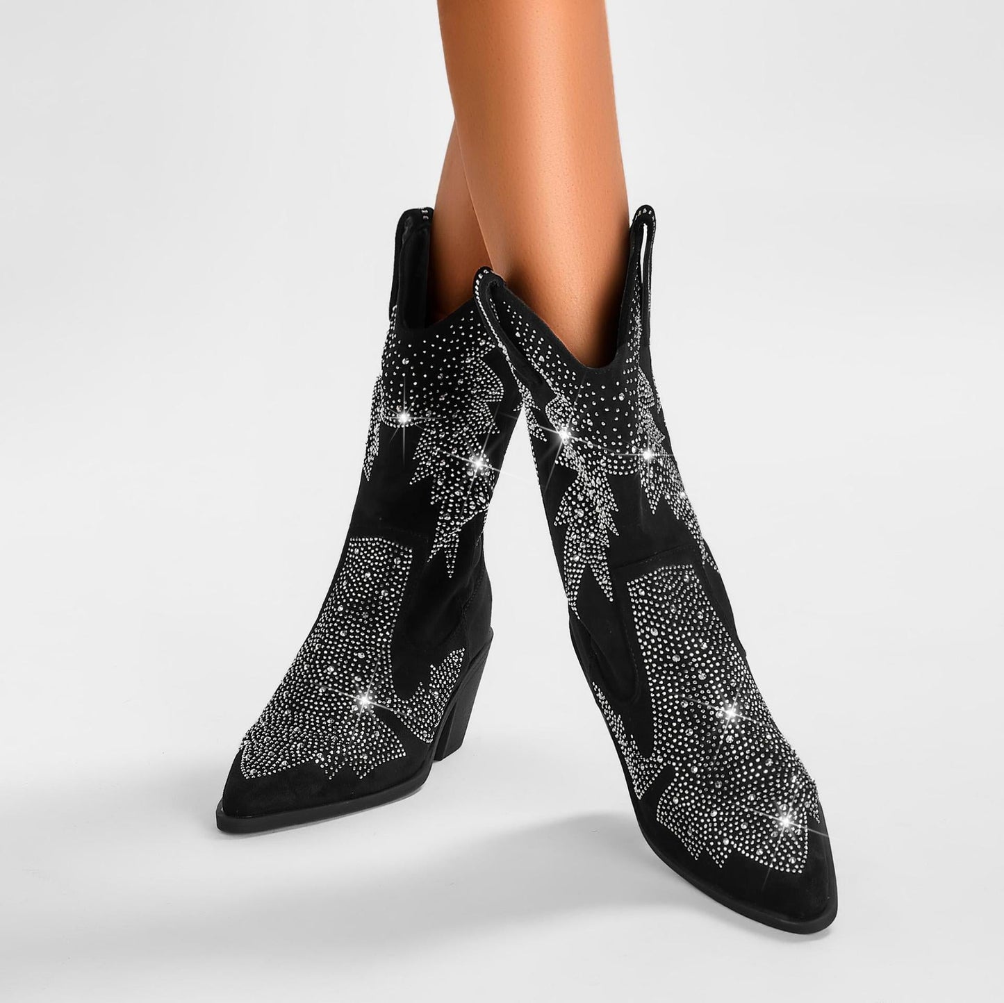 Hélèna | Bottes de Cowboy Mi-Mollet à Strass pour Femmes - Image 3