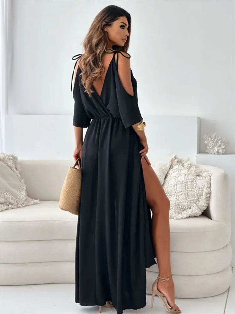 Ingrid | Robe longue élégante à épaules froides - Image 8