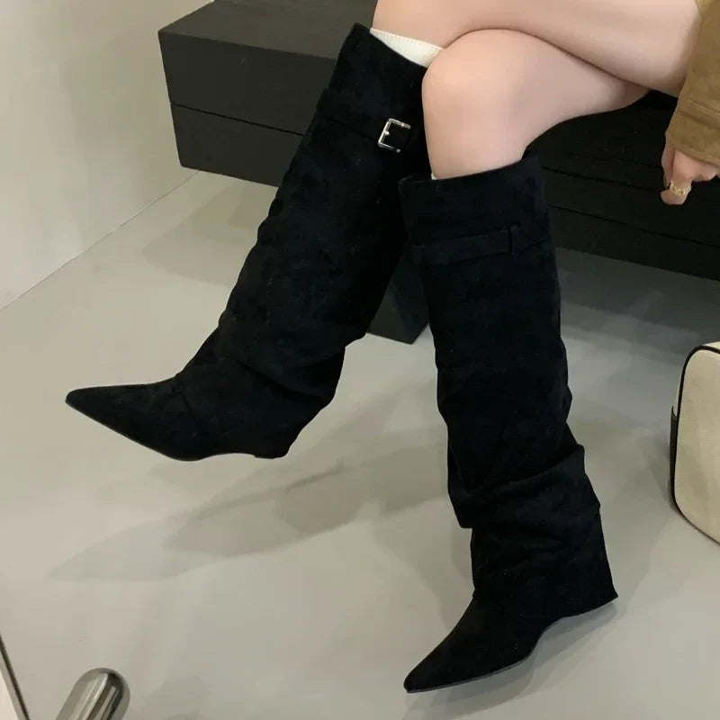 Mirella | Bottes Slouch Femme Montantes Genou Bout Pointu - Image 6