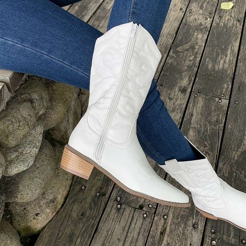 Léna | Bottes de cowboy mi-mollet à talon bloc pour femmes - Image 5