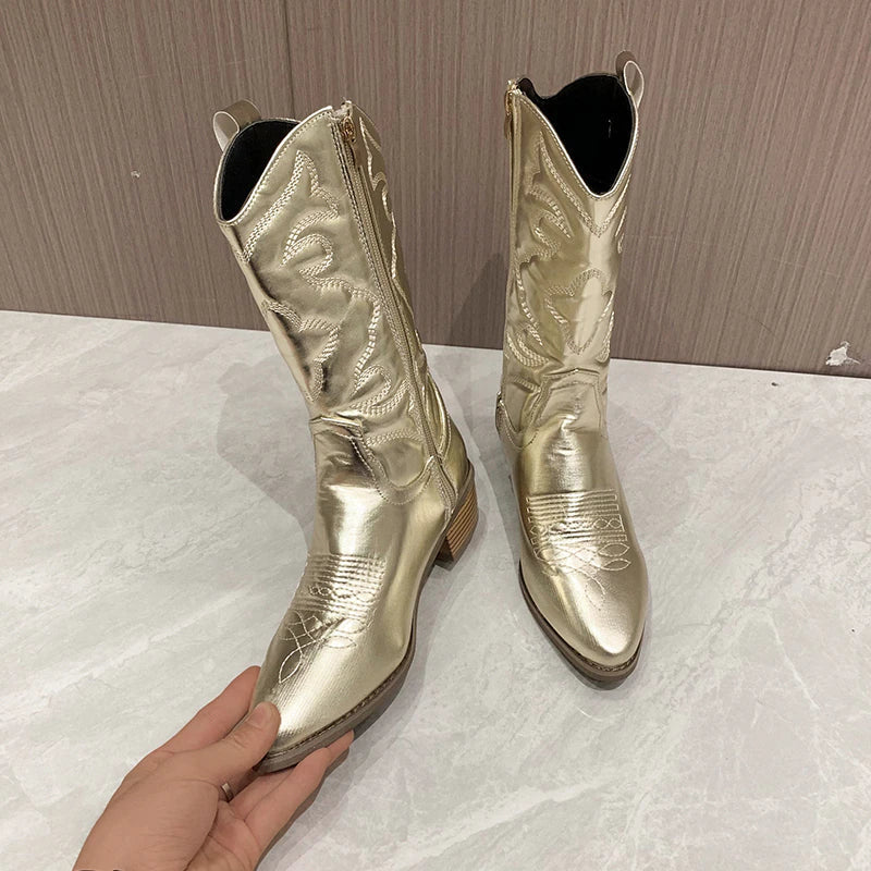 Léna | Bottes de cowboy mi-mollet à talon bloc pour femmes - Image 3