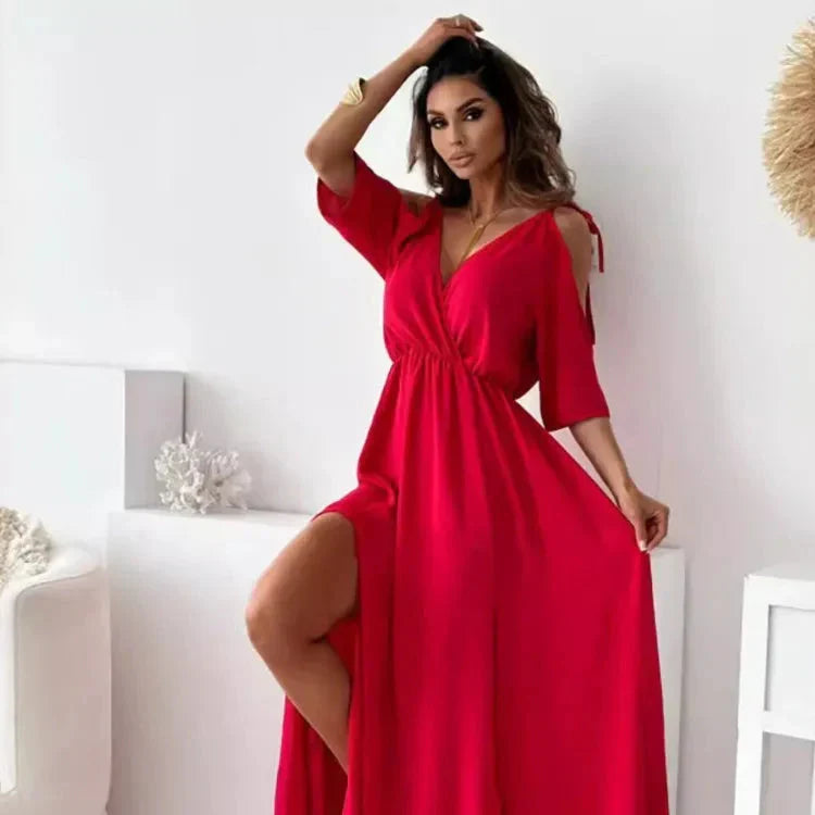 Ingrid | Robe longue élégante à épaules froides - Image 3