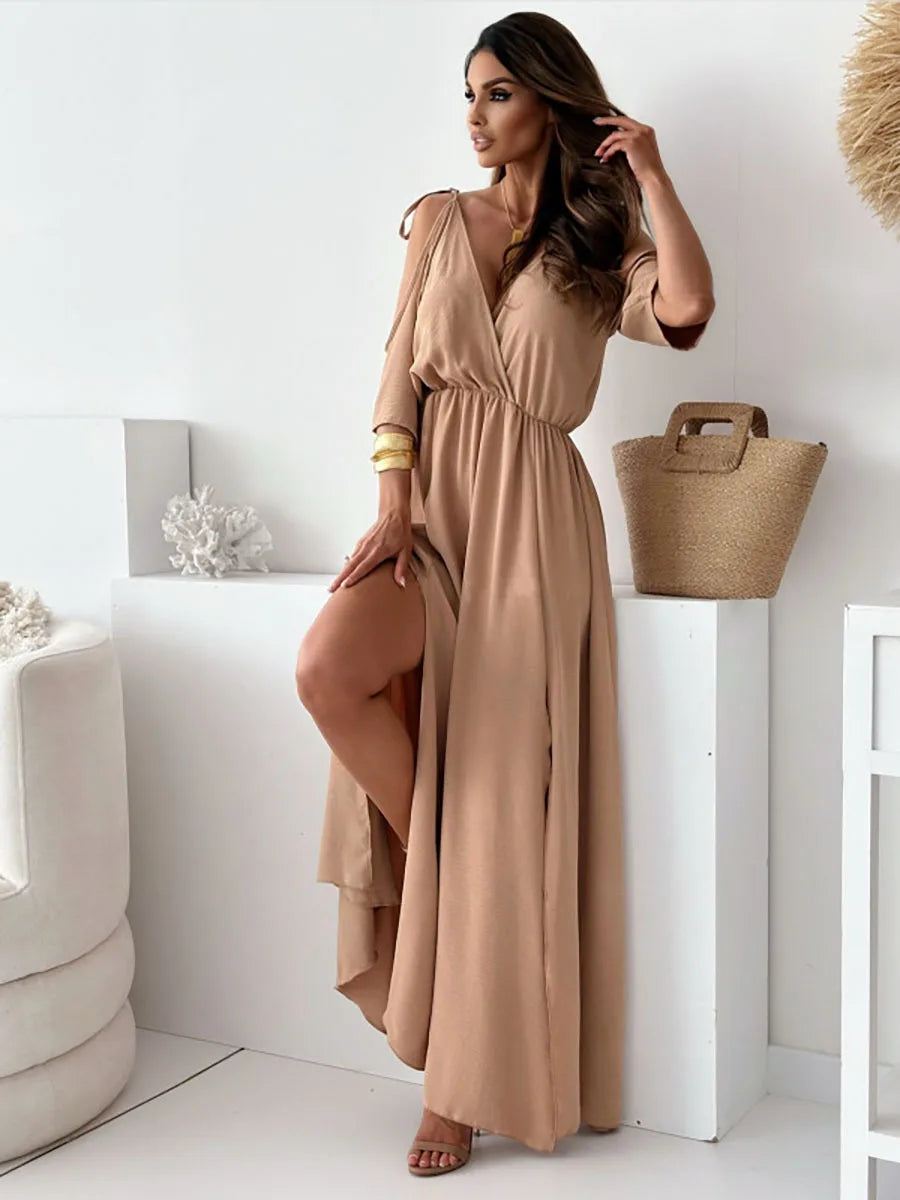 Ingrid | Robe longue élégante à épaules froides - Image 2