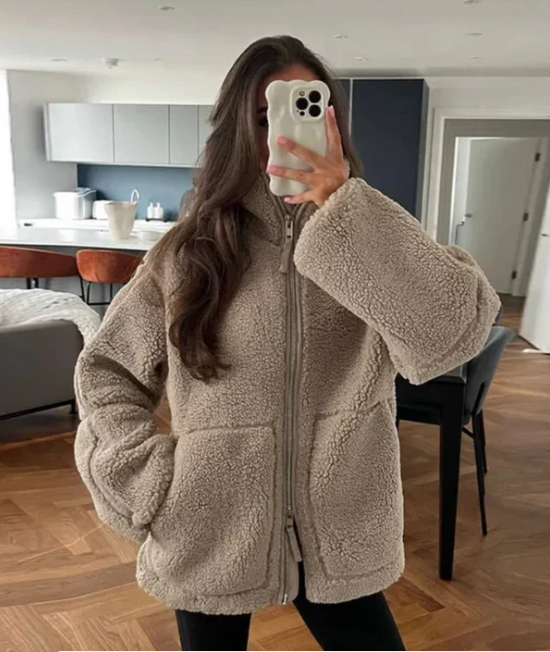 Ivana | Manteau Sherpa Zippé pour Femme - Image 1