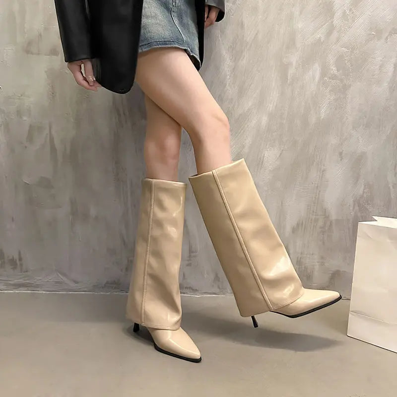 Mélyne | Bottes hautes à revers pour femmes mollet large - Image 6