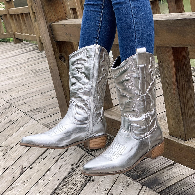 Léna | Bottes de cowboy mi-mollet à talon bloc pour femmes - Image 9