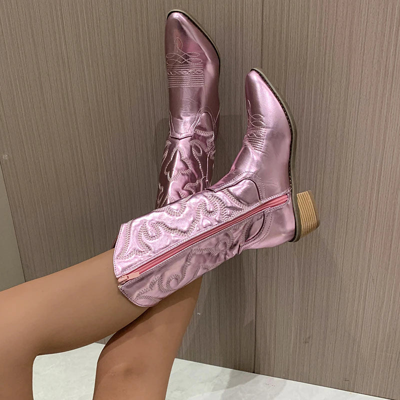 Léna | Bottes de cowboy mi-mollet à talon bloc pour femmes - Image 4