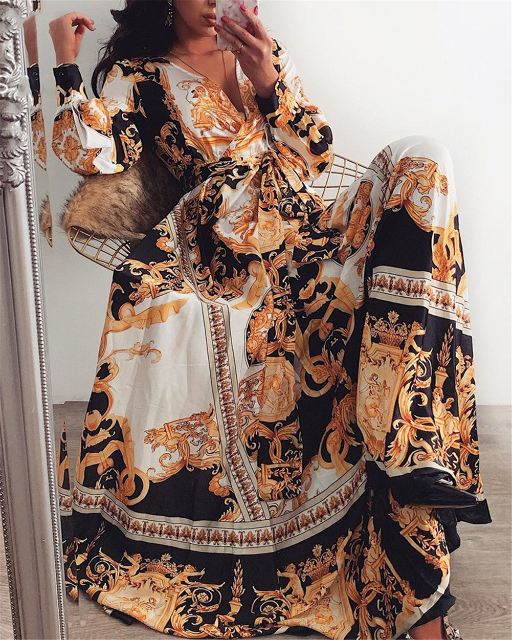 Lina | Robe longue chic à imprimé bohème pour femmes - Image 11