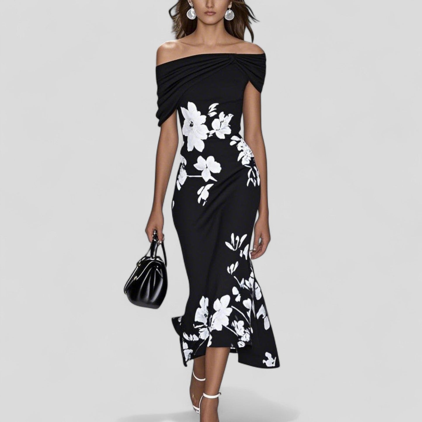 Image of Annelise | Dame Figursyet Off-Shoulder Midi Kjole