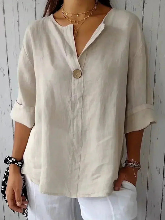Image of Annelise | Dame Knap V-Hals Bluse