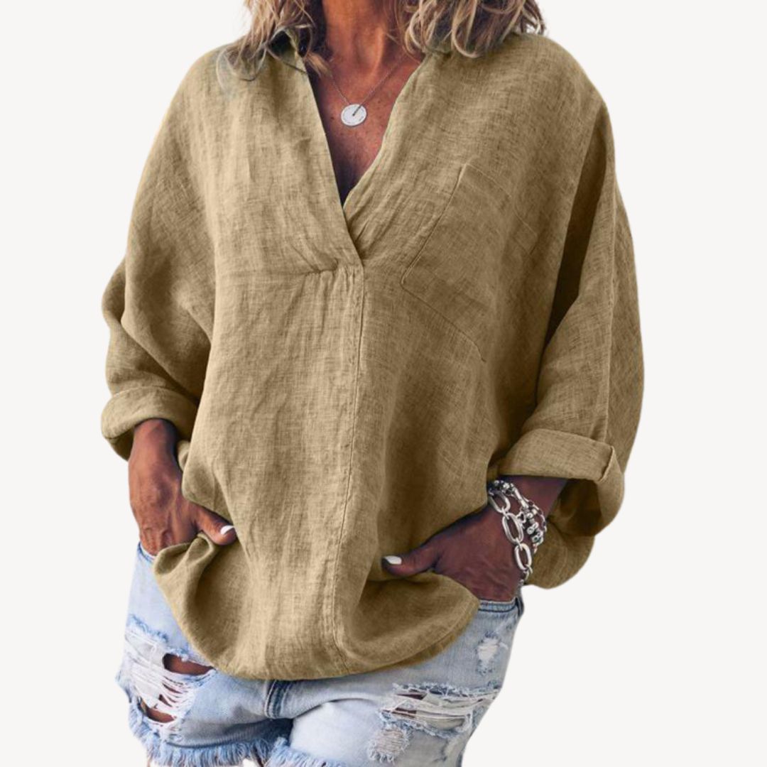 Lyana - v-ausschnitt damen bluse | Haut décontracté en lin - Image 3