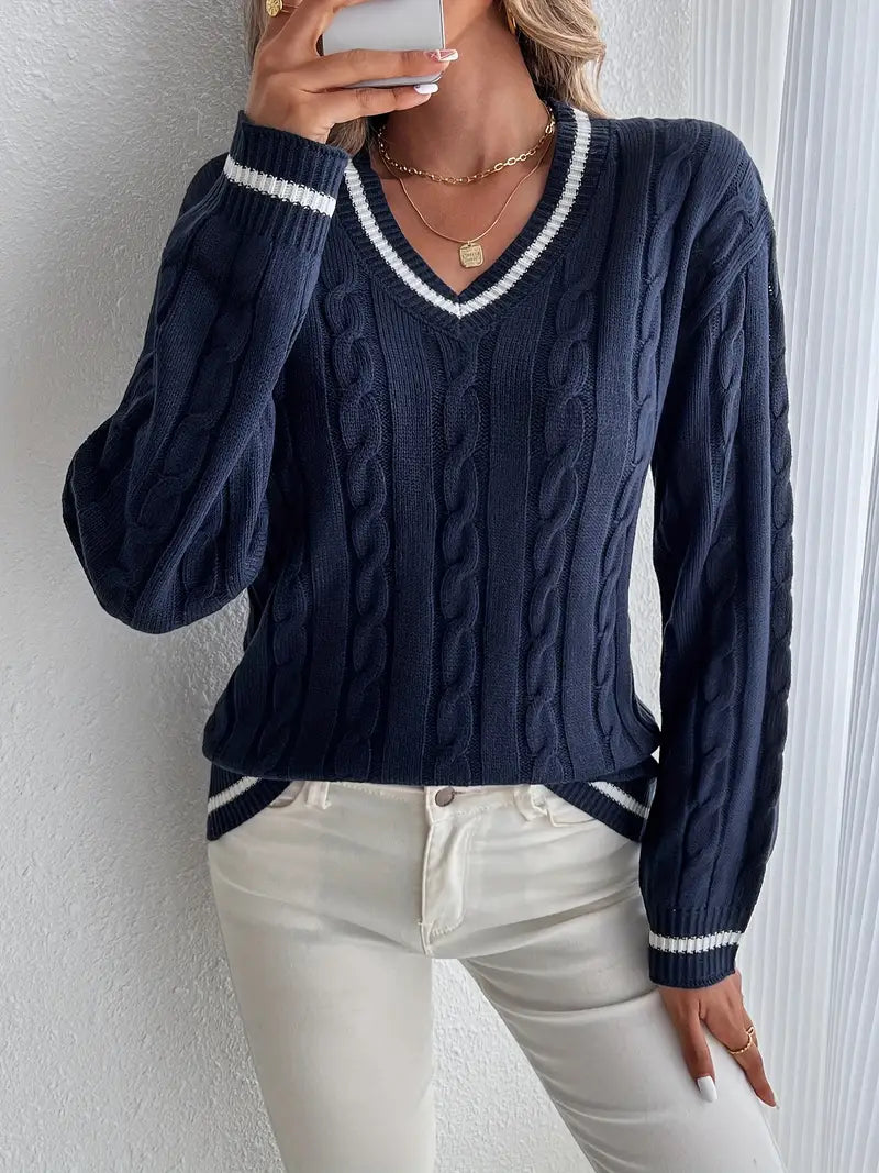 Marie | Pull Femme Col V en Tricot Côtelé à Manches Longues - Image 1