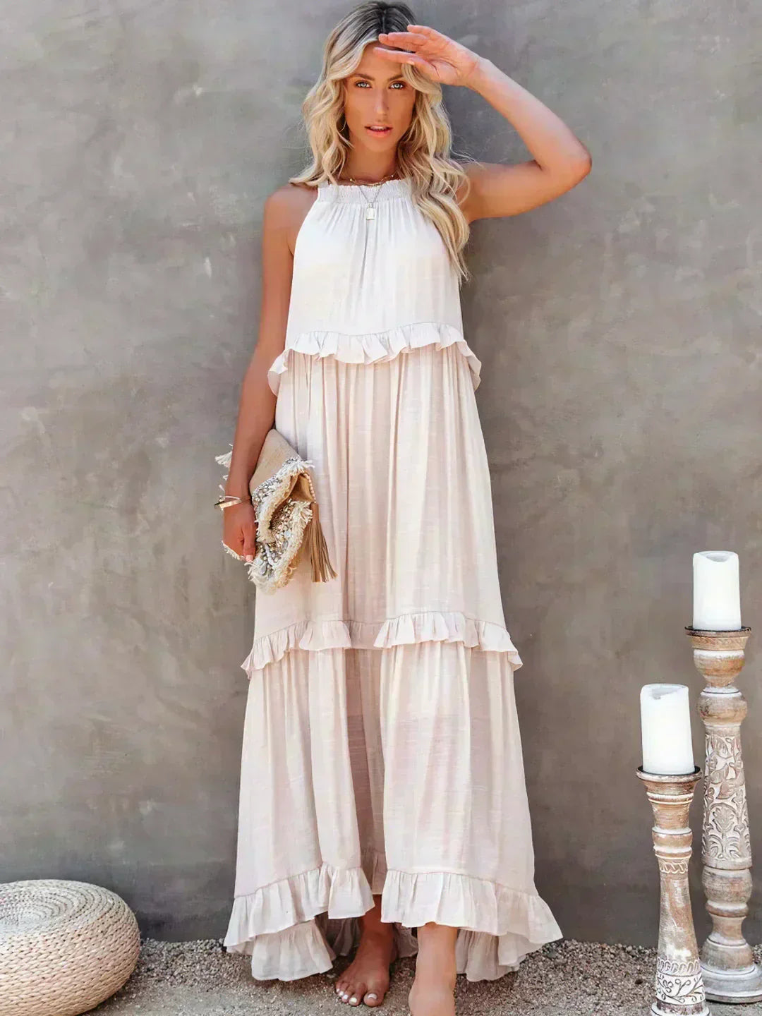 Brigitte | Robe sans manches élégante à bordures à volants pour toutes les occasions - Image 1
