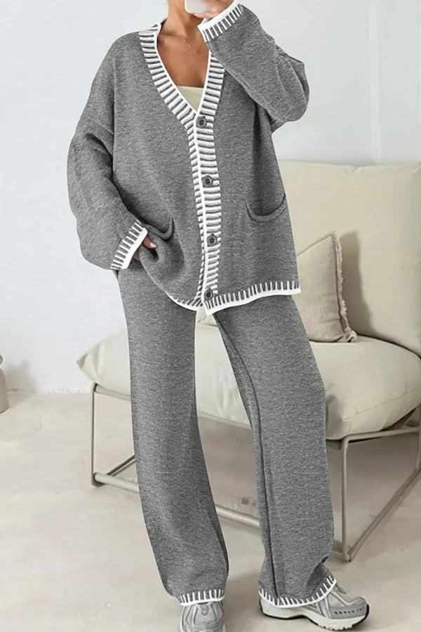 Gabriella | Ensemble Pantalon et Cardigan Col V Femme - Image 2