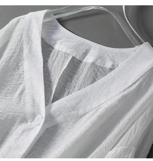 Dame cropped bluse i hør