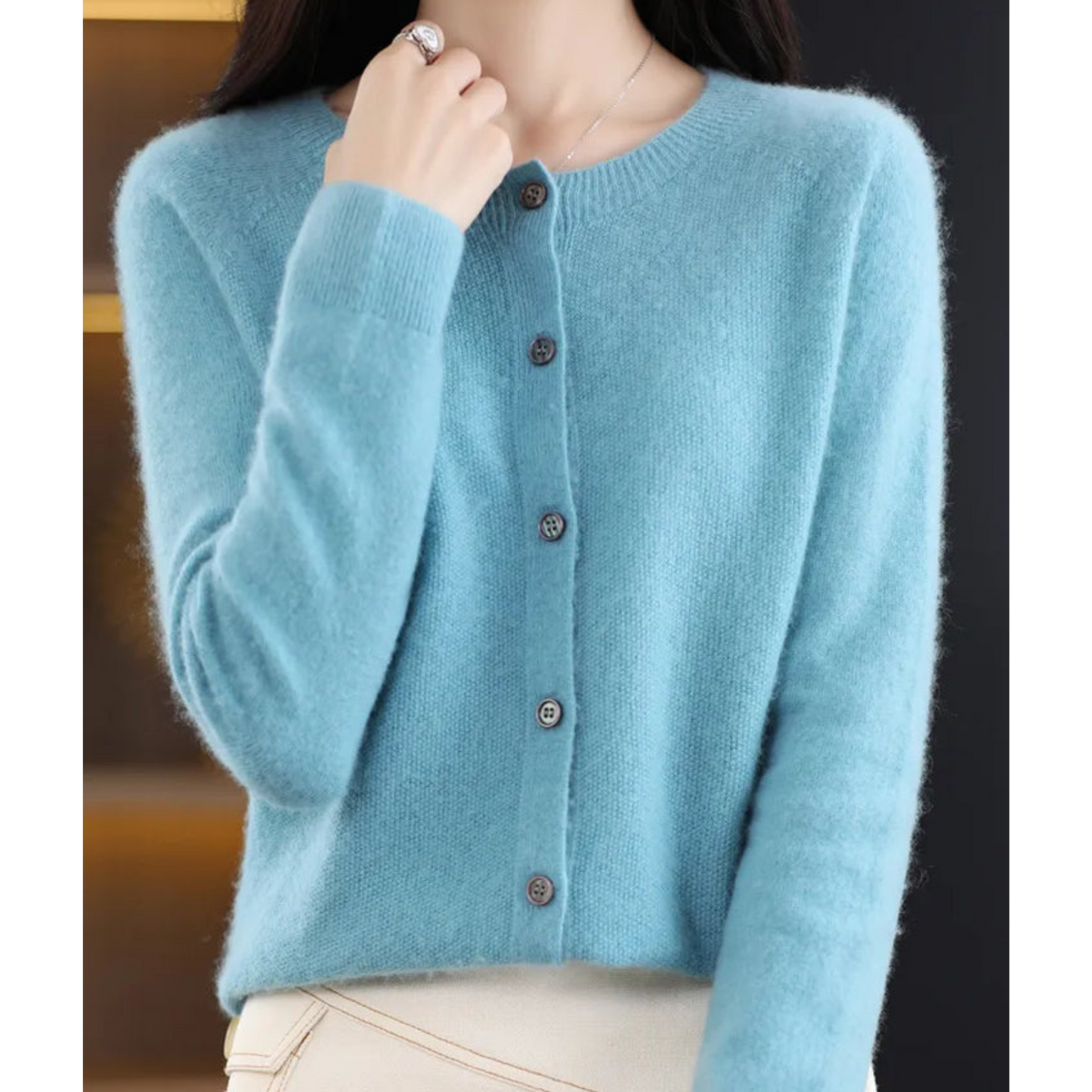 Dame O-hals Cardigan med Elegant Design