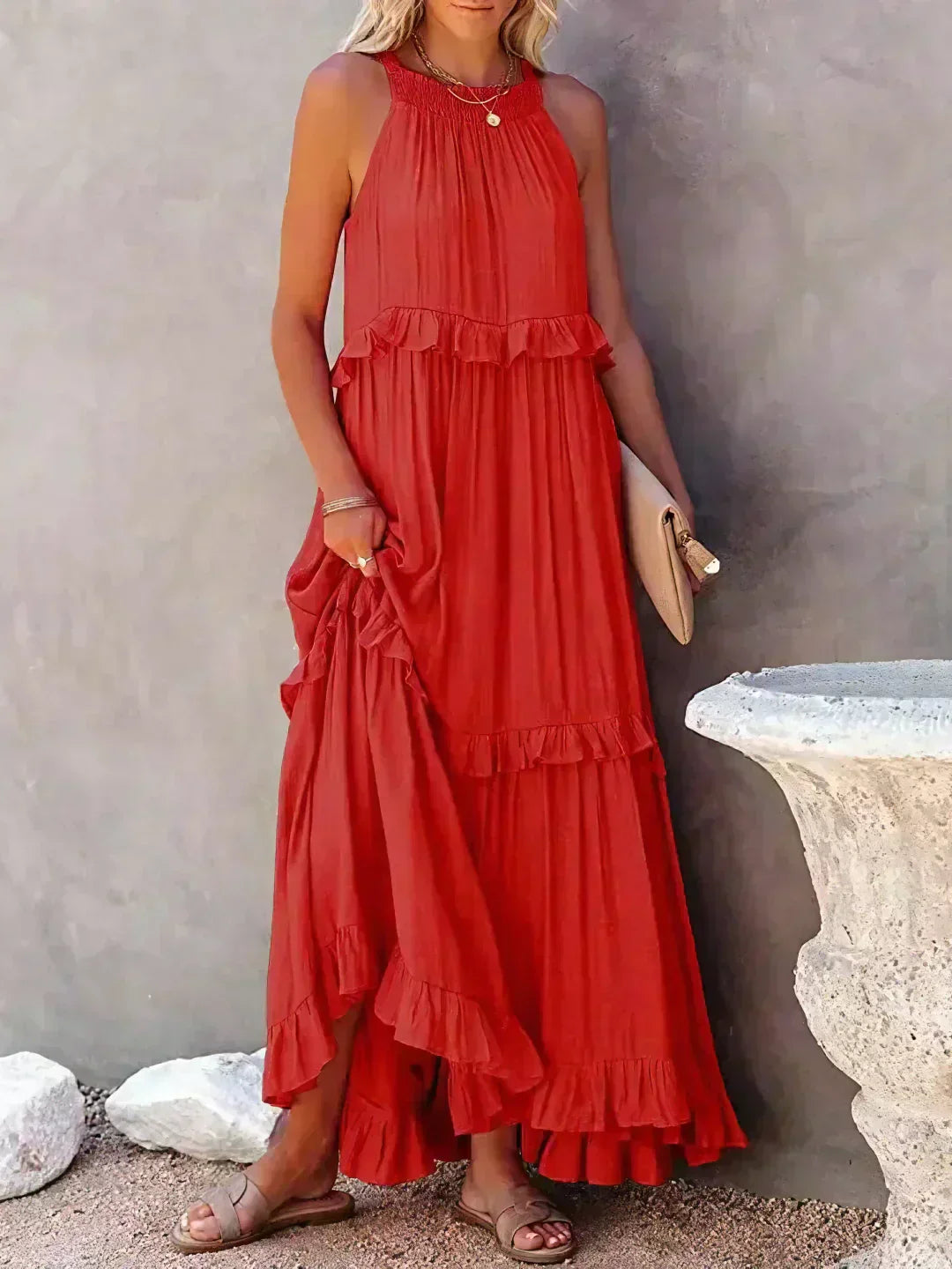 Brigitte | Robe sans manches élégante à bordures à volants pour toutes les occasions - Image 18